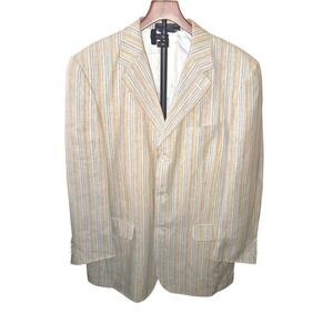 Haspel Blazer Mens 42 LONG Multicolor Striped 100% Linen 3-Button Sport Coat